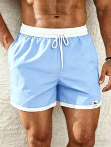 Palasendo Men's Colorblock Drawstring Waist Pocket Beach Shorts - Multicolor - View 3