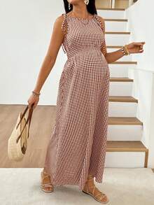 SHEIN 孕婦格紋肩結休閒無袖洋裝 - 彩色 - 查看 8