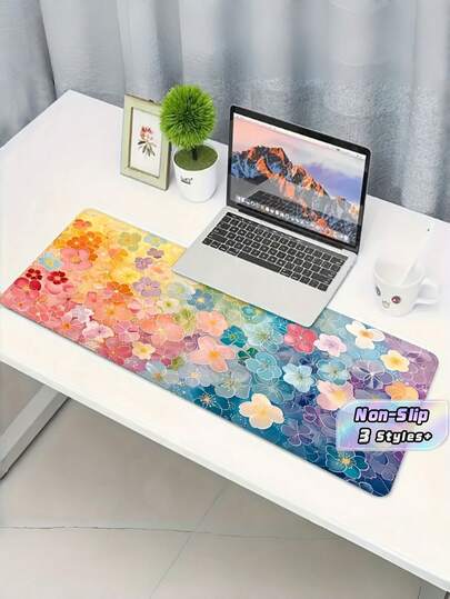 1 pieza Alfombrilla de ratón extragrande antideslizante con diseño de tulipanes rosas dibujados a mano, tapete de escritorio para oficina, escuela, hogar, accesorio para computadora, teclado y portátil, regalo para fans, amigos y jugadores en temporada festiva