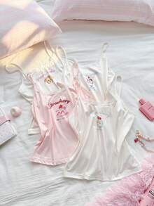 SweetSlumber Women's Sweet & Cute Lace Camisole Dessert Ice Cream Cookie Print Knit Pajama Tops 4pcs Set - Multicolor - View 1
