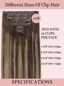 7 PIEZAS Extensiones de cabello con clip recto 100% cabello humano real de 14-24 pulgadas 115G Doble trama Extensiones de cabello con clip invisibles Cabello humano Remy natural para uso diario de mujeres y niñas - T4/27/4 - Ver 3