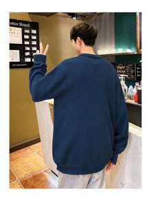 Manfinity Hypemode Men's Casual Versatile Solid Color Cardigan, Autumn/Winter - Navy Blue - View 2