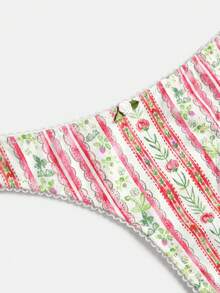 lacRébo Conjunto de lencería vintage y lindo con sujetador triangular a rayas florales rosas y braga a juego con detalle de ribete de rosa - Multicolor - Ver 9