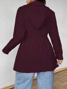 Ceyna Plus Size Women's Solid Color Pocket Casual Versatile Daily Long Sleeve Jacket Fall - Burgundy - View 2