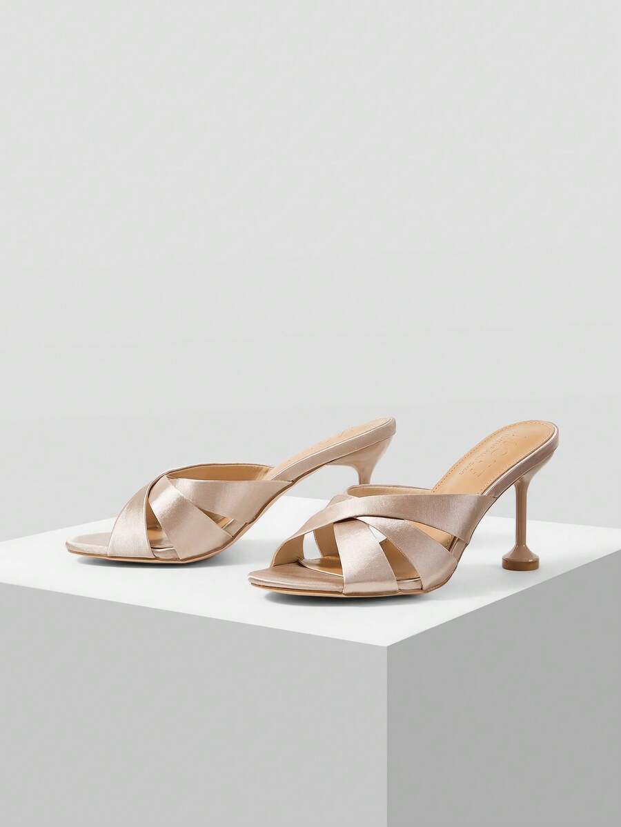 MOTF WOMEN'S NEW FASHION CROSS-TOE ROUND TOE SEXY STILETTO SANDALS, BEAUTIFUL TEMPERAMENT VERSATILE ELEGANT SIMPLE COMFORTABLE HIGH-END SLIPPERS - Apricot - View 2