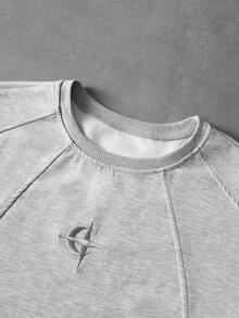 PAVTROS 男士大尺碼青年刺繡短袖T恤與休閒口袋抽繩腰短褲運動套裝 - 淺灰色 - 查看 5