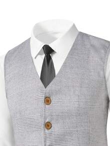 2pcs/Set Grey Striped Slim Fit Vest+Striped Textured Long Trousers,Formal Wear For Birthday Party,Performance,Wedding Season,Black To School - Grey - View 6