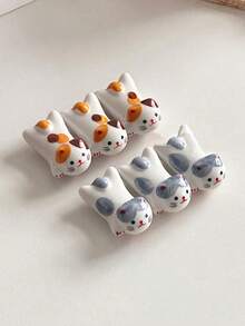 2pcs Ceramic Cat Shaped Chopstick Rest Holder, Cute Ins-Style Kitty Utensil Stand, Creative Tabletop Decor Stationery Holder - Multicolor - View 12