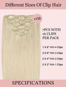 7 PIEZAS Extensiones de cabello con clip recto 100% cabello humano real de 14-24 pulgadas 115G Doble trama Extensiones de cabello con clip invisibles Cabello humano Remy natural para uso diario de mujeres y niñas - S60A - Ver 3