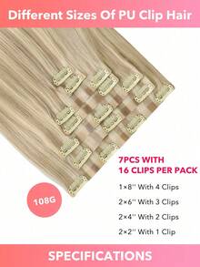 Seamless Clip Ins 7PCS Seamless PU Clip In Human Hair Extensions 100% Real Human Hair 14-22 Inch Balayage Ombre Blonde Color Skin Weft Remy Hair Extensions 110G With Clip - S17/22/60 - View 9