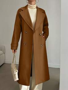 EURMUSE Women's Solid Color Fashion Versatile Daily Wear Overcoat - Mocha Brown - View 5