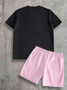 AXEPEAK Casual Bear Print Men's T-Shirt And Shorts Set - Multicolor - View 2