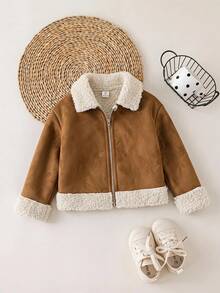 SHEIN Chaqueta casual de manga larga con cremallera delantera y abrigo para niña joven - Multicolor - Ver 3