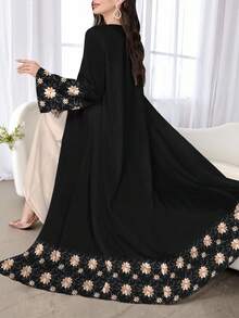 SHEIN Najma 女式白色仿刺绣花卉印花长袖休闲阿拉伯长袍，春秋季 - 彩色 - 查看 5