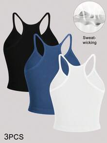 SHEIN 女款素色休閒百搭日常穿著運動細肩帶背心 3件/組 - 彩色 - 查看 2