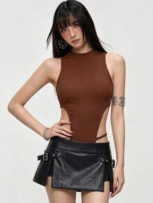 Rina Fox 女款性感無袖細肩帶連身衣，極簡性感風，修身顯身材，小眾吊帶背心外穿上衣 - 摩卡棕 - 查看 1