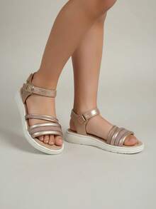 Sandalias para Niña y Hebilla Ajustable - Camel brilloso - Ver 4