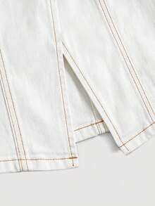 SHEIN MOD 女款圓領單排扣休閒百搭日常牛仔上衣 - 白色 - 查看 4