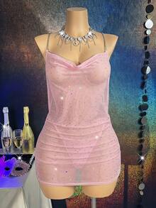 MidnightGlam Women's Sequin Mesh Backless Sexy Nightgown 2pcs Set,Sexy Lingerie For Women,Lace Sexy Lingerie,Lingerie Set,Sexy Outfit - Pink - View 1