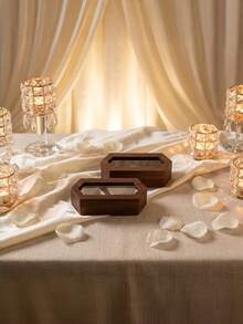 1 Pack Double Compartment Black Walnut Wood Vintage Shaped Ring Box With Clear Viewing Window Soft Velvet Lining Secure Magnetic Closure For Wedding Band Storage Engagement Proposal Anniversary Valentine Gift - Multicolor - View 7