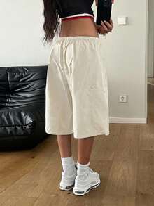 StreetHx Women's Casual Spring Solid Color Cargo Shorts With Drawstring Waist - Apricot - View 5