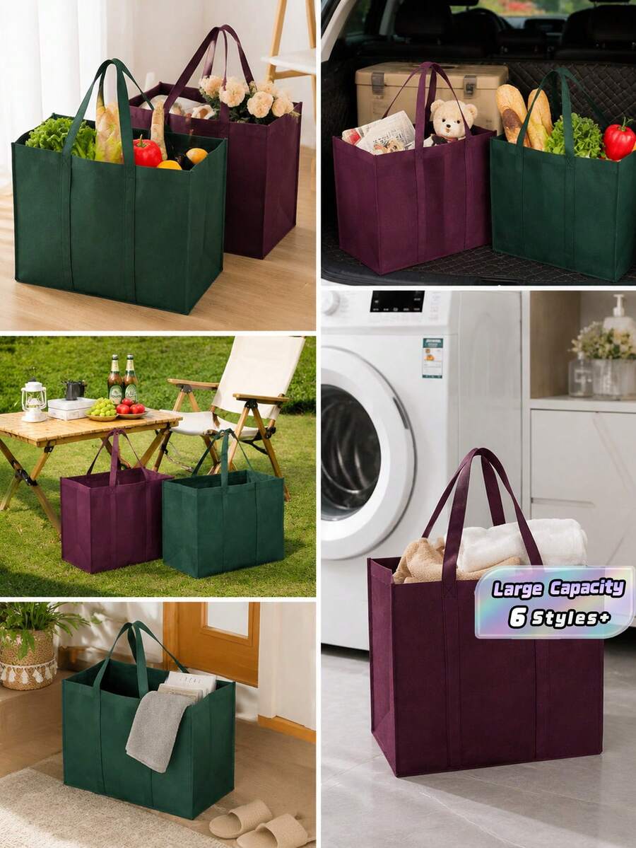 1/3/5Pcs Large Foldable Reusable Non-Woven Shopping Storage Bags, Multi-Purpose Totes For Travel Camping Grocery Kitchen, Harvest Halloween Day Of The Dead Gift Bag Kitchen Accessories - Multicolor - View 1