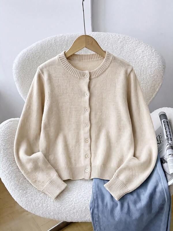 SHEIN Cardigan tricoté décontracté à manches longues et simple boutonnage, couleur unie, pour fille préadolescente