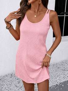 EMERY ROSE Women's Solid Color Casual Daily Mini Dress - Pink - View 5