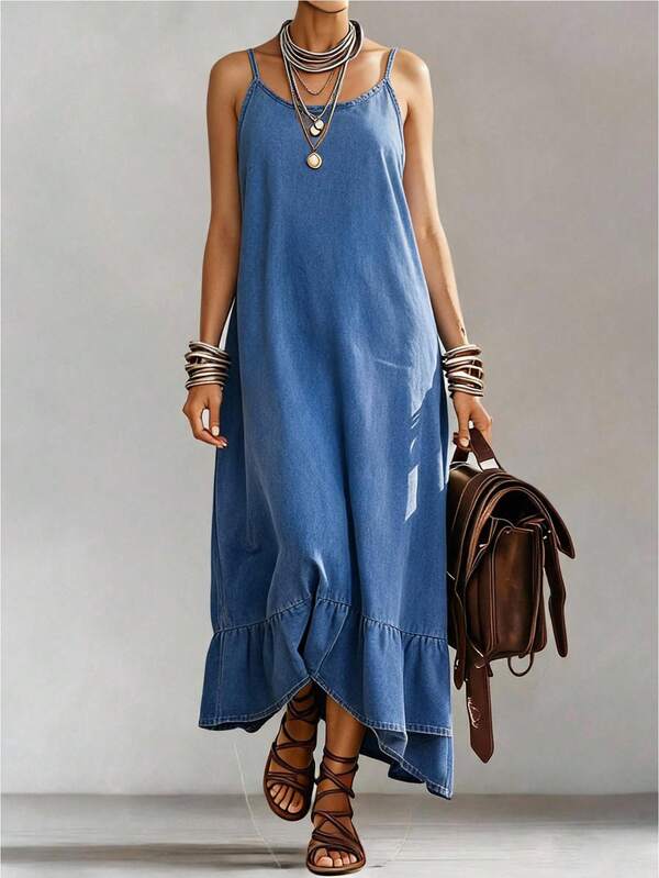 SHEIN Tall Vestido de mezclilla casual de verano con tirantes finos para mujer