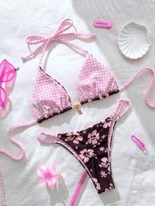 Elavelle Springbreak 女款沙灘裝 夏季女裝 純色細肩帶性感比基尼套裝 - 彩色 - 查看 2