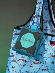 ADVENTURE TIME X SHEIN 1件裝藍色Mr. Meeseeks卡通主題可折疊購物托特包，輕量聚酯纖維可重複使用購物袋 - 淺藍色 - 查看 5