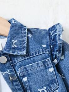 SHEIN 嬰兒休閒簡約印花牛仔套裝 - 中等水洗藍 - 查看 7