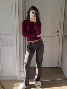 Autumina Women's Long Sleeve Sweet Casual Slim Fit Polar Fleece Cardigan - Burgundy - View 5