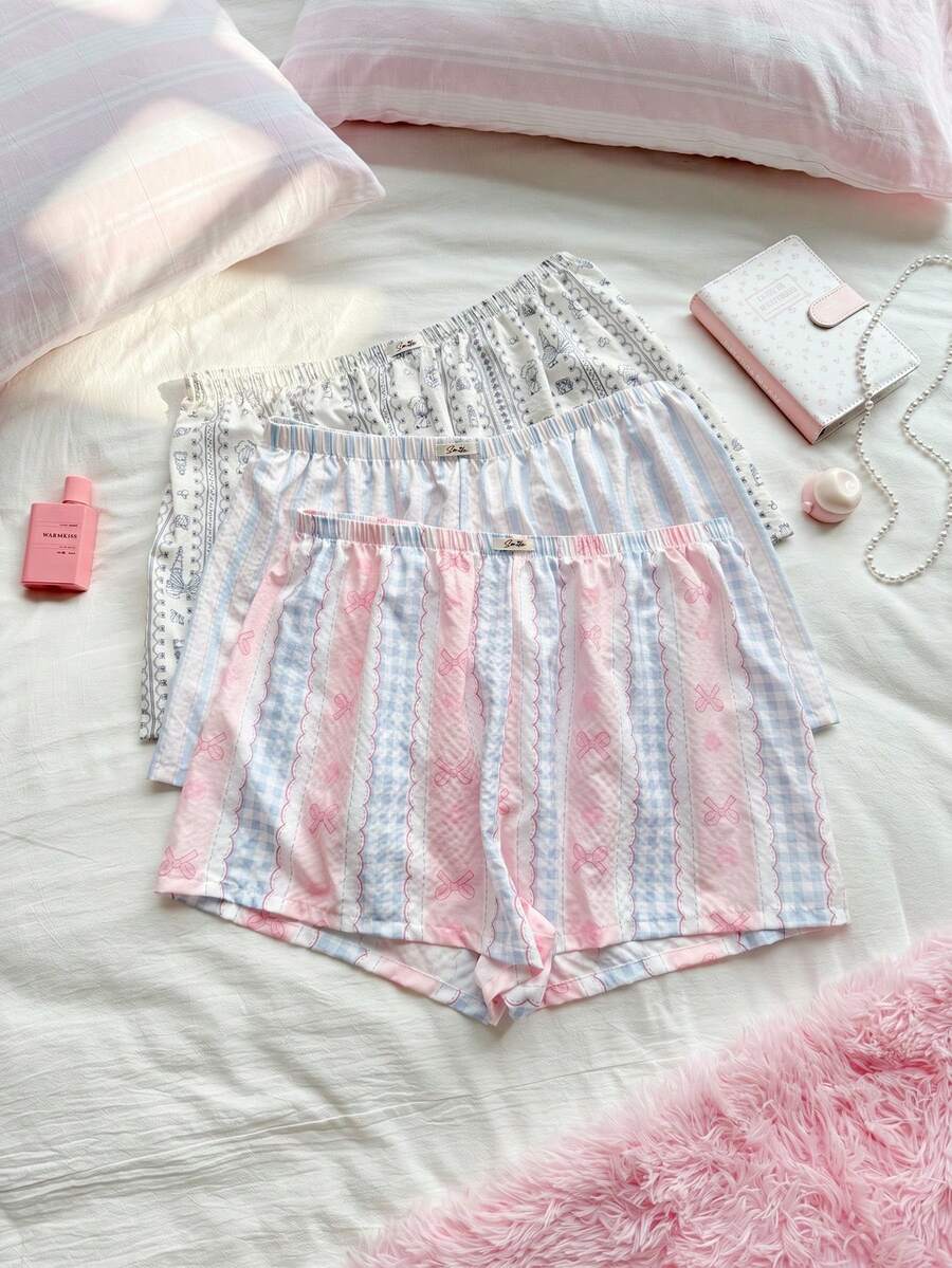 Slumberry CURVE Plus Size Women Sweet Bow Print Pajama Bottoms 3pcs Set - Multicolor - View 1
