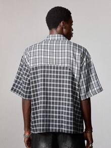 ROMWE MEN Street Life Men's Patchwork Curved Asymmetric Shirt - Multicolor - View 3