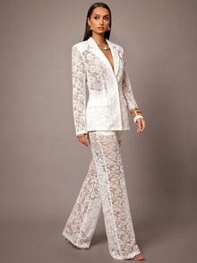 Silquee Elegant Solid Color Lace Blazer - White - View 6