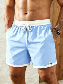 Palasendo Men's Colorblock Drawstring Waist Pocket Beach Shorts - Multicolor - View 4