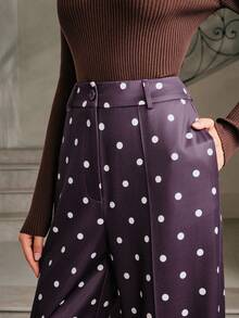 Anewsta Essential Urban Commute Polka Dot High Waist Drape Casual Women's Suit Pants Spring, Summer, Festival, Holiday, Vacation, Elegant, Business Casual Woman - Purple - View 5