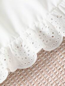 SHEIN 女童 2 件套甜美荷葉邊露肩上衣與串珠牛仔褲，適合夏季日常穿著 - 深灰色 - 查看 7