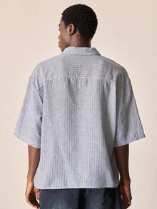 ROMWE MEN Essentials Men's Solid Color Casual Daily Tie Short Sleeve Shirt, Summer - Black and White - View 3
