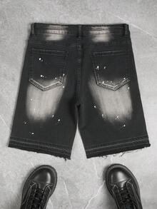 Manfinity EMRG Men's Fashion Versatile Distressed Pocket Button Denim Shorts - Black - View 2