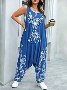Weeklong Plus Size Women's Floral Print Casual Daily Wear Jumpsuit - Multicolor - View 5