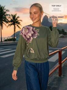 CAJUNI Olive Green Printed Sweater Elegant Casual Chic Winter Vacation - Army Green - View 1