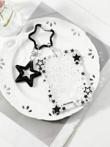 ROMWE Kawaii 1款休閒簡約二次元音樂祭系列，黑色波點音符、翅膀、細閃星星愛心卡片封面鑰匙圈包掛件 - 黑白色-23 - 查看 11