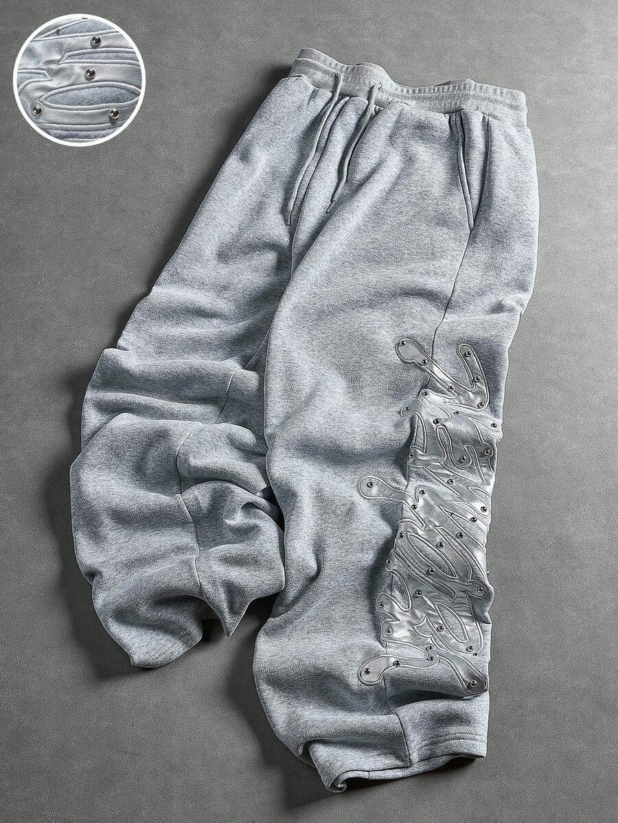 PAVTROS Pantalón de chándal para hombre con bordado de letras y decoración de cuentas - Multicolor - Ver 1