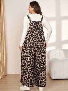 Comfylo Plus Size Leopard Print Wide Leg Jumpsuit - Brown - View 2