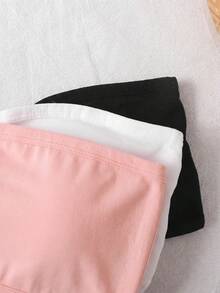 SHEIN Tween Girl 3件組休閒抹胸內衣背心內褲套裝，黑白粉色，四季適用 - 粉色 - 查看 3