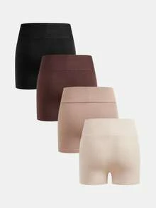 SHEIN Girlism Tween Girl 4件組日常休閒春夏針織純色高腰運動瑜伽短褲套裝 - 彩色 - 查看 2