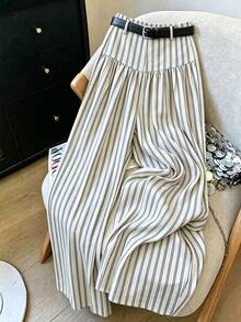 Elenzga French Style Drapey Wide Leg Pants, Slimming Striped Elegant Casual Commute Long Pants For Women - Multicolor - View 3