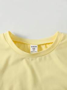 SHEIN Tween Girl Tween Girl Casual Daily Fitted Yellow Ruched Round Neck Top And Ruched Waist Flared Pants Set - Yellow - View 6